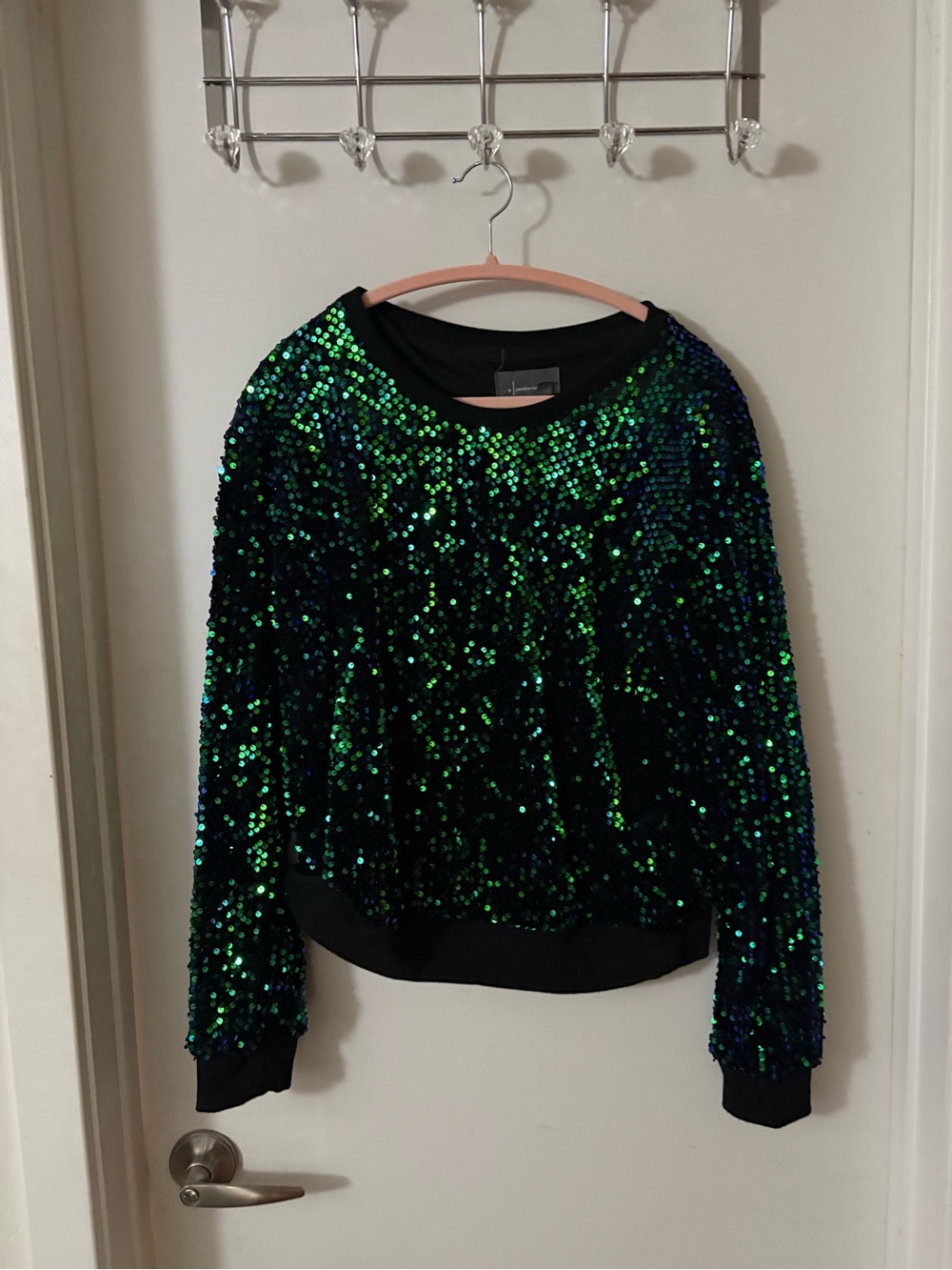 Anthropologie Green and Blue Sequin Crewneck Sweatshirt